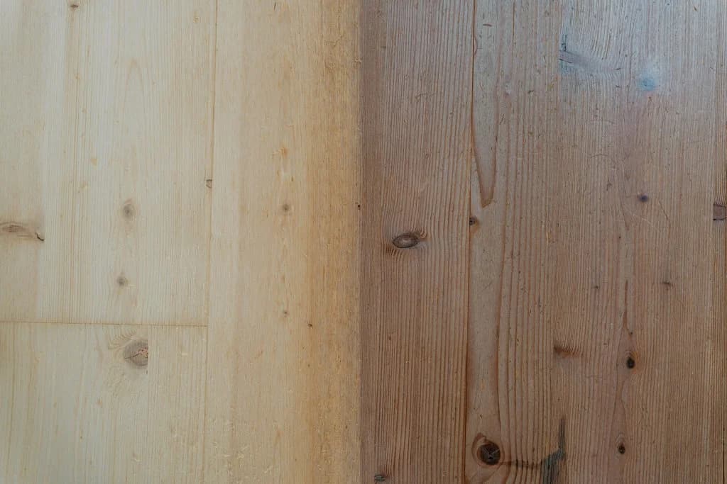 Holzdielen vor und nach dem Schleifen und Versiegeln